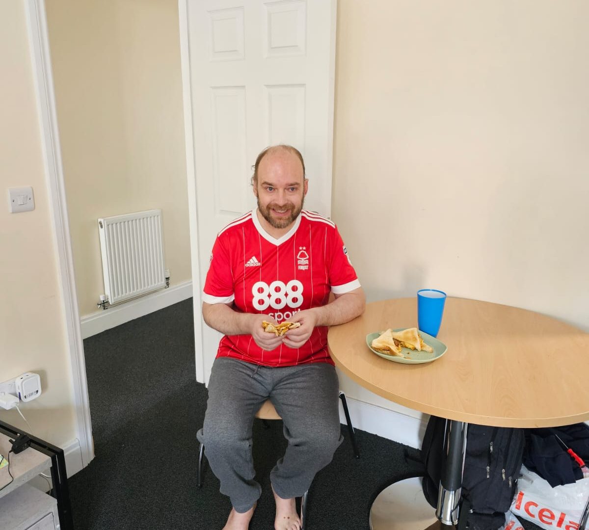 Photo of Richard at home eating lunch