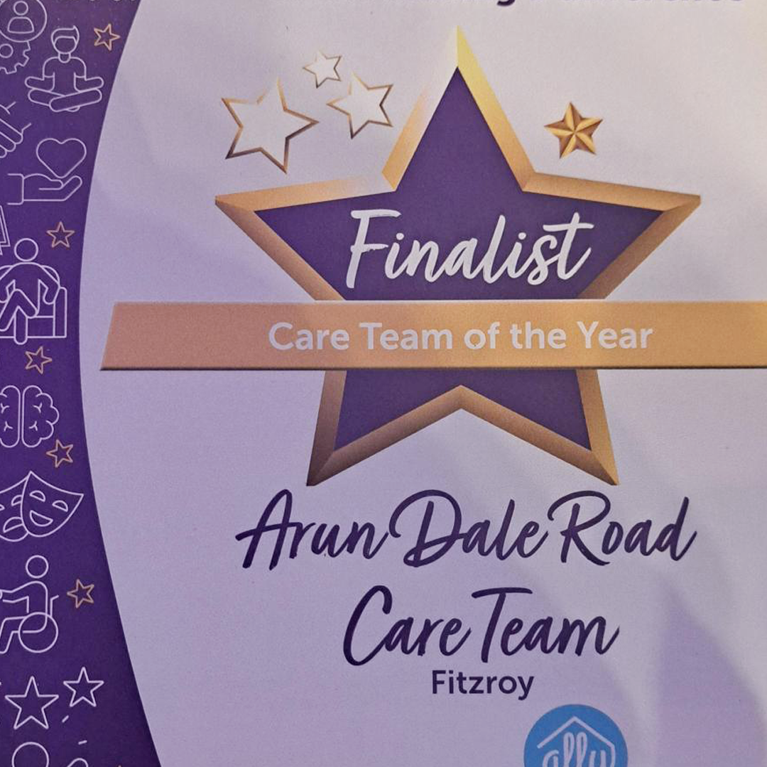 Photo of a certificate saying 'Finalist - Care Team of the Year'